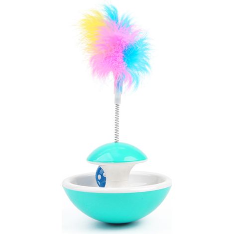 Jouet pour chat : plume, jouet automatique pour chat, balle à clochette anti-basculement (bleue) (1/3)