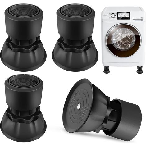 4 Pièces Pieds Réglables pour Lave-Linge, Hauteur Réglable de 8,5 à 11,5 cm, Tapis Anti-Vibrations Universels, Amortisseurs de Vibrations pour Lave-Linge et Sèche-Linge - Noir (1/5)