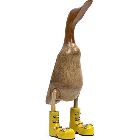 Statuette décorative H. 40 cm canard bottes jaunes en bois de teck – DAFLY (1/5)