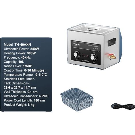 Nettoyeur Ultrasonique, Haute Puissance de Nettoyage, Utilisation Polyvalente, 10L (1/2)
