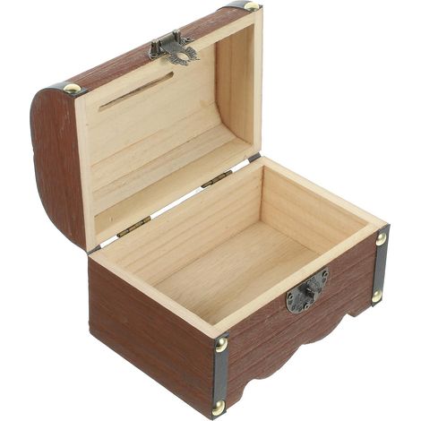 Tirelire à Économies Vintage en Bois Serrure, Coffre Trésor Rectangulaire Compact et Facile à Ouvrir pour Expérience de Jeu (1/5)