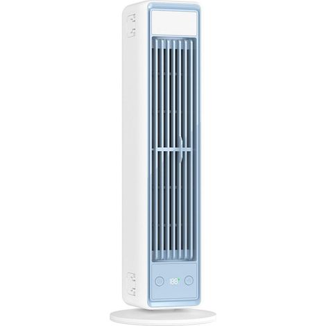 Condizionatore d'aria portatile compatto, ventola AC da 3600 mAh, torre senza pale con telecomando, montaggio 3 in 1 su supporto/scrivania/parete, 5 velocità per casa, ufficio, camera da letto, bianco (1/5)
