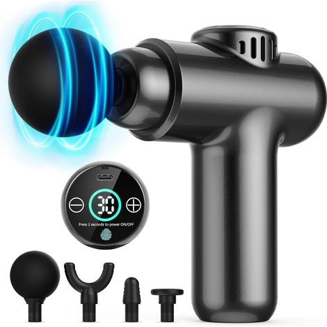 Pistola de masaje, mini pistola de masaje, pistola de masaje profesional de tejido profundo, masajeador portátil, 30 velocidades, pantalla táctil LCD, para el dolor y la rigidez muscular. (1/5)