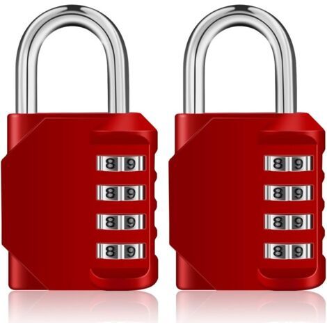 Cadenas casier Code 4 chiffres, gym Cadena code pour vestiaire sport, Serrure Combinée college, scolaire armoire (2 pièces, rouge) (1/5)