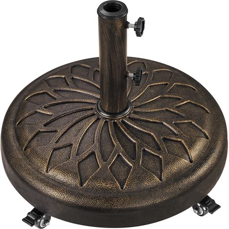 Yaheetech Base per Ombrellone da Giardino 20,6 kg in Resina e Metallo con 4 Ruote e Freni per Pali da Ø34/38/48mm con 2 Manopole per Cortile Piscina Esterno, Bronzo