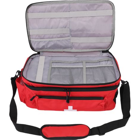 Sac de premiers secours double couche en nylon rouge, grand sac d'urgence pour la maison et l'extérieur (1/5)