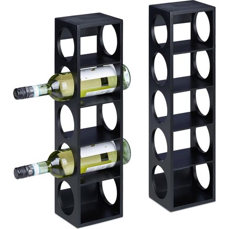 Étagère à vin pour 5 Bouteilles, Lot de 2, en Bambou, HxLxP : 53x14x12 cm, Cuisine et Bar, à Poser, Noir (1/5)