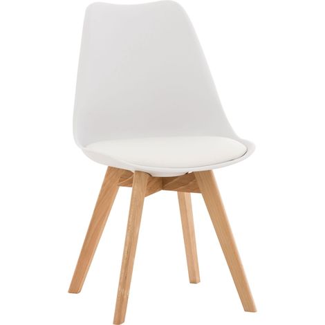 Chaise de salle à manger x1 design scandinave en plastique et PVC blanc et pieds en bois clair 100002270 (1/5)