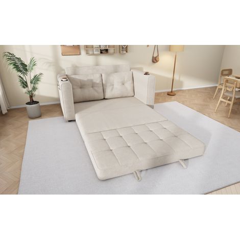 Divano letto 2 posti 141x79x93 cm in ciniglia beige, tripla piega per monolocale - MEUBLIV (1/5)