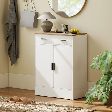 REDOM - Aparador 68.6x35x90.3 cm, 2 cajones, estante regulable, madera, blanco (1/5)