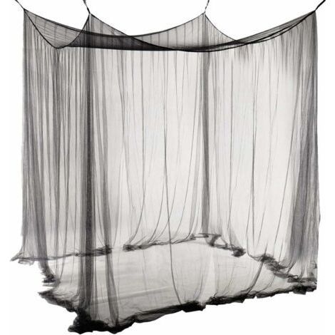 Moustiquaire de Lit Double Ciel de Lit Rectangulaire Grande Moustiquaire Noir Simple d'Eté avec 4 Ouvertures Baldaquin Rideaux de Lit 190cm(W) x210cm(L) x240cm(H) Répulsif Pour Les Insectes (1/4)