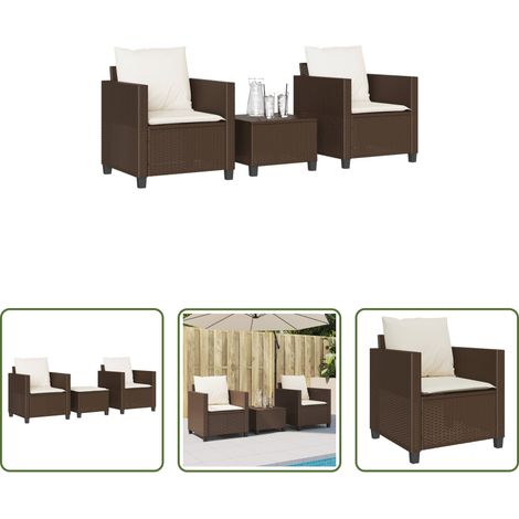 Chaise de jardin - Ensemble de bistro 3 pcs avec coussins marron résine tressée (1/5)
