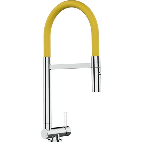 Unterfenster Wasserhahn Vorfenster Umklappbar 4,5 CM Verchromt Kuechenarmatur mit Gelb 360 schwenkbarem Auslauf und abnehmbare 2 strahl Handbrause