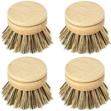 Têtes de Rechange pour Brosse à Vaisselle • 4 Têtes de Brosse à Laver en Bois • Recharges de Poils Doux Interchangeables • Brosses à Vaisselle Naturelles • Nettoyage Zéro Déchet( mélangés brun coco) (1/5)