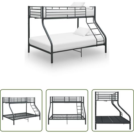 Metallbett - Etagenbettgestell Schwarz Metall 140x200 cm/90x200 cm (1/5)