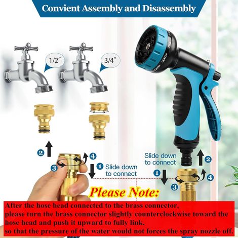 Tuyau d'arrosage extensible, flexible avec buse de pulvérisation 10 fonctions, tuyau d'arrosage rétractable pour lavage de voiture, 15 mètres (1/4)