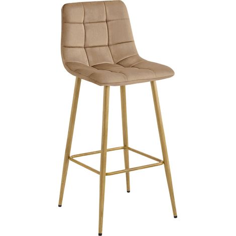 Sgabello Arceto in velluto marrone con gambe in legno (1/5)