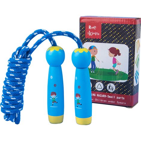 Corde à Sauter Enfant - Coton Doux Réglable - Poignées en Bois Naturel - Pour Entraînement Intérieur Extérieur - 1 Pièce (1/5)