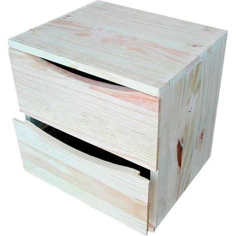 WELLHOME Cajonera natural de pino macizo 36x30x36 cm - 2 Cajones (1/3)