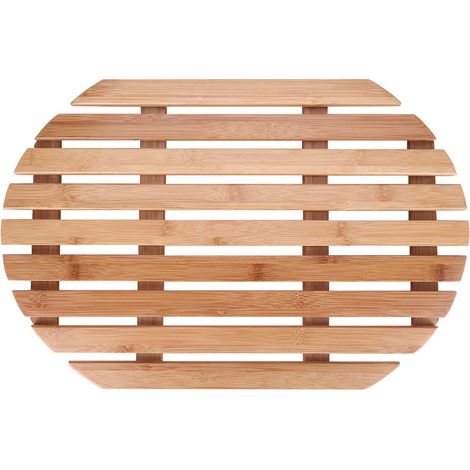 Tapis antidérapant ovale en bambou, confortable et raffiné, accessoire idéal pour salle de bain et chambre. (1/5)