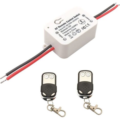 AC 230V 220V Interrupteur d'éclairage à télécommande sans fil 1500W 1 canal 433Mhz RF Relais Récepteur avec 2 émetteurs Porte-clés pour lumière, facile à installer (1/5)