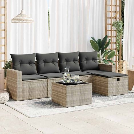 vidaXL Salon de jardin 6 pcs avec coussins gris clair résine tressée (1/5)
