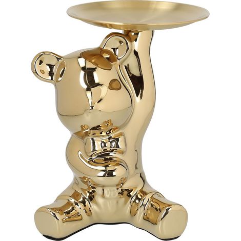 Tognana Orso con Vassoio Home Decor Bear H 21 Cm Ceramica Oro