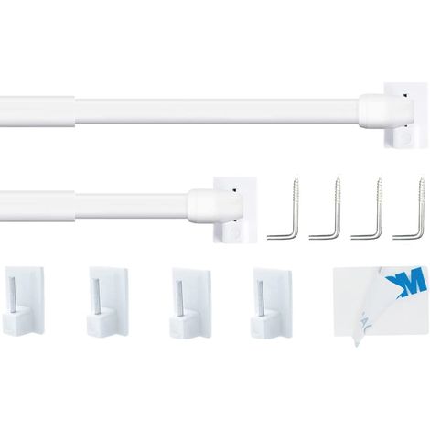 Asta per tenda estensibile da 2 pezzi, nessuna perforazione richiesta, asta per tenda regolabile per la casa e ganci per tende adesivi, bianco (30-50 cm)