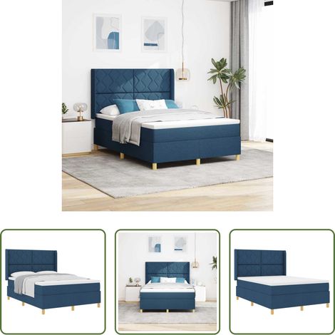 Matelas ferme -  Lit à ressorts avec matelas Bleu 160 x 200 cm tissu (1/5)