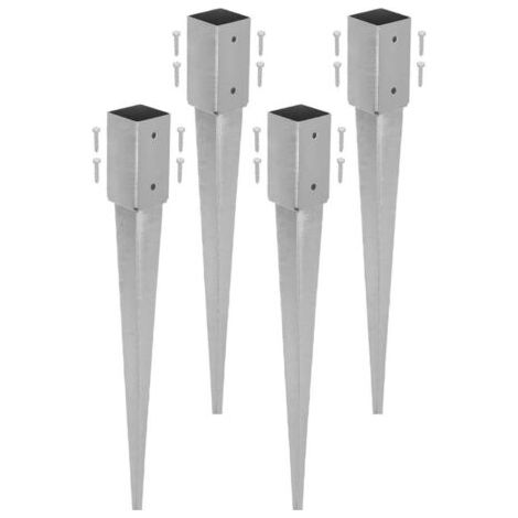 Lot de 4 Support de Poteau Bois - Acier Galvanisé - 60 cm - Argent - 51 x 51 mm - Support Poteau à Enfoncer - pour Clôture et Pavillon - Résistant à la Corrosion-NANOTEH (1/5)