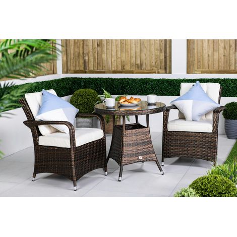 Arizona Rattan Garden Bistro Table and Chairs Set 2 Seater Patio Furniture Set (1/5)