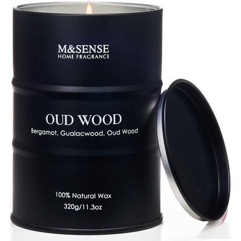 Duftkerze Oud Holz mit Sojawachs, 320g, bis zu 70h Brenndauer, Geschenkidee
