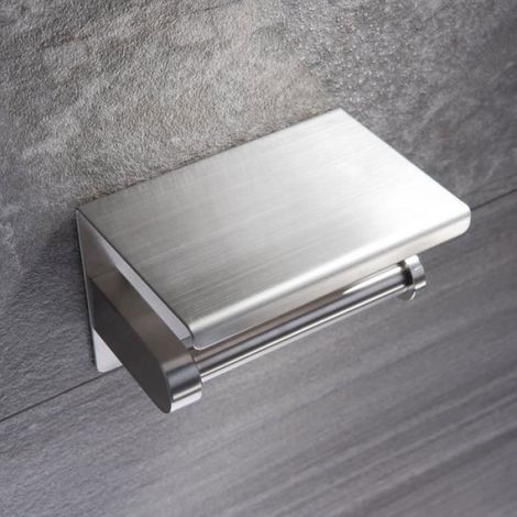 Porte-Papiers Toilette Inox - Porte-papier WC ZUNTO inox, support téléphone, montage mural, étagère - 1 pièce - Inoxydab Étiquette (1/4)