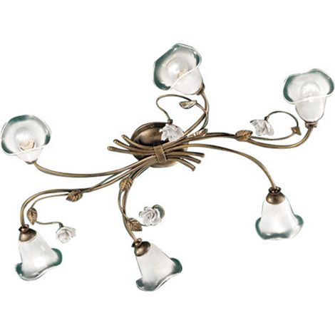 Plafoniera Classica Siena Metallo E Ceramica Nero Sfumato Oro Lucido 6 Luci E14 (1/5)