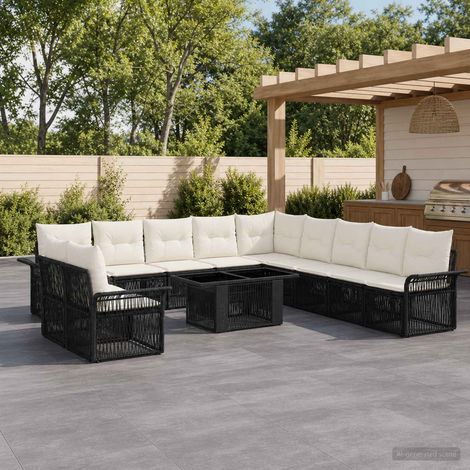 vidaXL Set Divano da Giardino 12 pz Nero e Bianco Crema polyrattan (1/5)