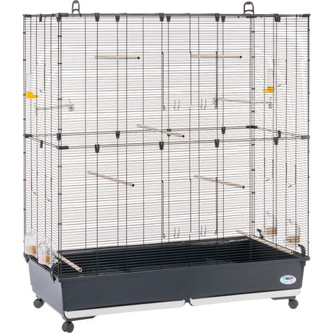 Volière cage à oiseaux spacieuse 118 x 59 cm – Accès facile avec 4 mangeoires rotatives – Barres espacées 9,8 mm pour canaris et perruches – Ferplast