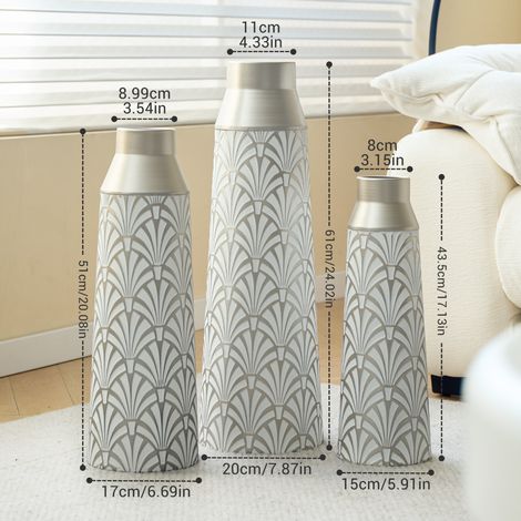 Set di 3 vasi da pavimento decorativi in metallo bianco e argento 43,5/51/61 cm DESVIAE (1/3)