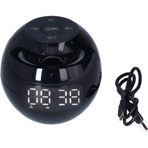 Réveil Bluetooth 5.0 Multifonction Enceinte Portable Sphérique avec Horloge pour Bureau Chambre - Noir G90Q