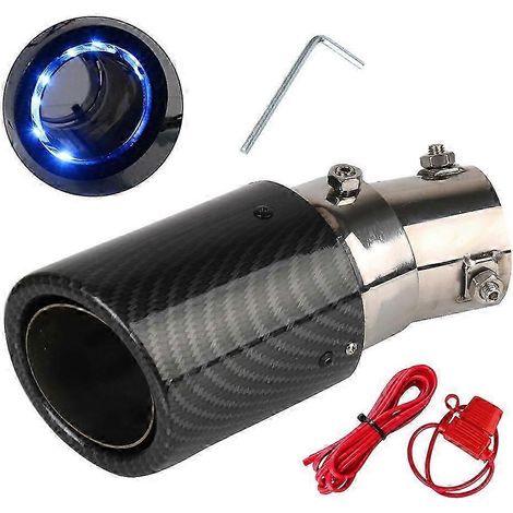 Embouts d'échappement universels en fibre de carbone modifiés pour voiture, avec LED rouge/bleue lumineuse, entrée 63-65 mm. (1/5)