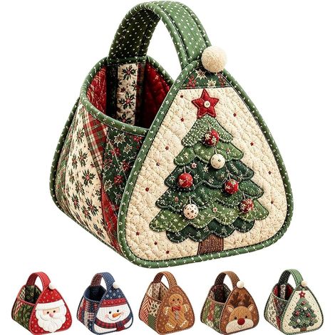 Selbstgemachte Patchwork-Handtasche mit Weihnachtsmotiven und Weihnachtsbaum (1/5)
