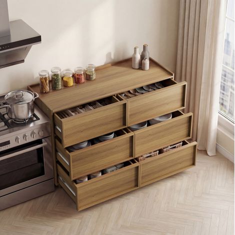 Cómoda con 6 cajones de madera 115 cm roble OKMYHOME
