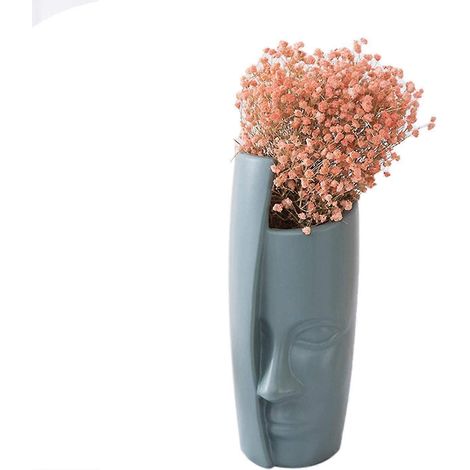 Vase à fleurs en PE, ornement de bureau abstrait et créatif représentant un visage humain, idéal pour la décoration intérieure. (1/5)