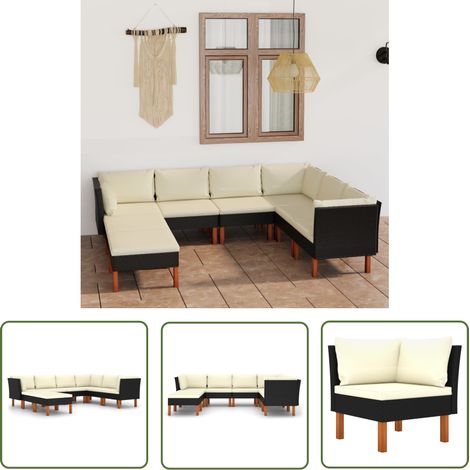 INLIFE Salon de jardin 8 pcs avec coussins Résine tressée Noir (1/5)