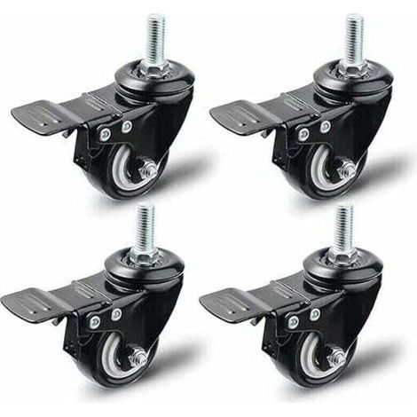 Lenkrolle mit Bremse, 50 mm, XU, 4er-Set Möbelrollen, Lenkrollen, max. Traglast 200 kg, Schwarz (Schwarz) - KZQ