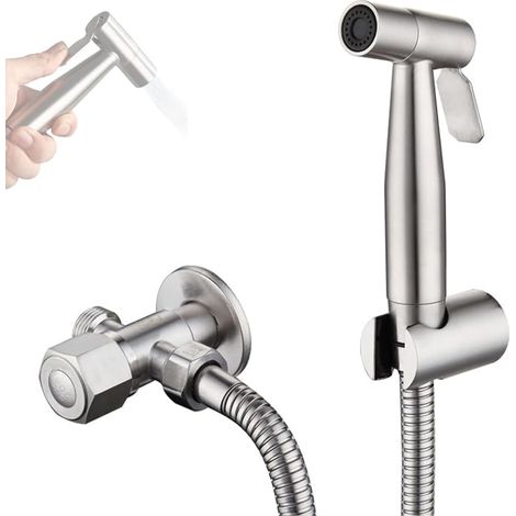 Stainless Steel Bidet Sprayer Toilet Sprayer Water Control Wall Mounted Hand Held Faucet Kit Bracket Hose T-Valve Sprayer. (1/5)