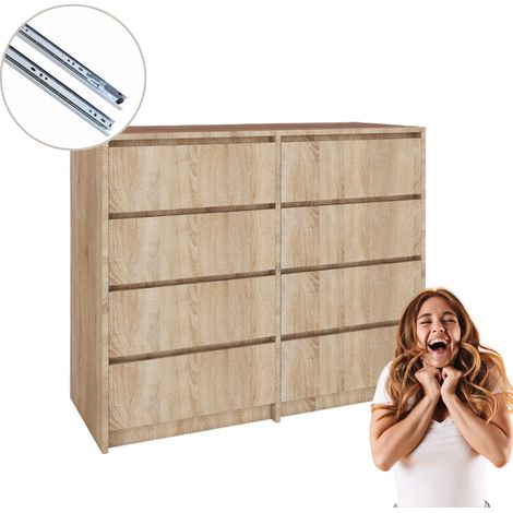 Commode 8 tiroirs, chêne Sonoma - Montage facile 120 x 98,2 x 43 cm (1/5)