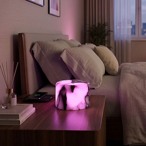 Lampe de chevet d'ambiance Irovami en marbre naturel tactile et recharge sans fil, veilleuse de chambre multicolore réglable - marbre (modèle à lumière colorée) (1/5)