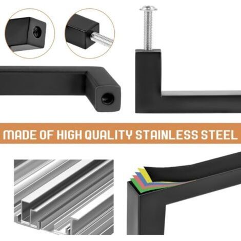 Set di 10 maniglie per mobili da cucina, interasse fori 96 mm, maniglie per ante di mobili da cucina con 30 viti e 4 maniglie autoadesive, maniglie in acciaio inox, maniglie per mobili, maniglie per c (1/4)