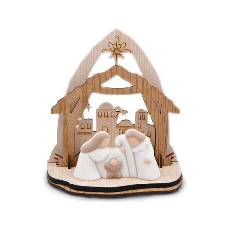 Decorazione Casa Natalizia Natale Presepe Nativita' in Legno e Resina + Luce 15 cm (1/2)