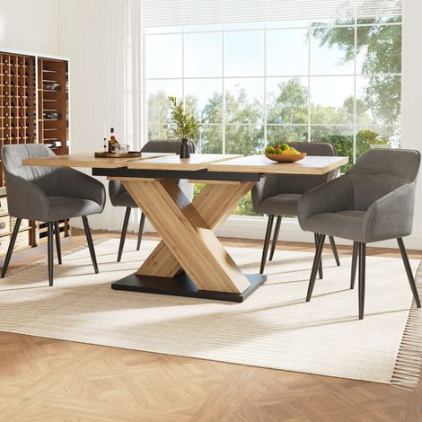 Esstisch ausziehbar 119-158,5x80x75 cm Naturholzfarben MDF mit gekreuzten Beinen (1/5)